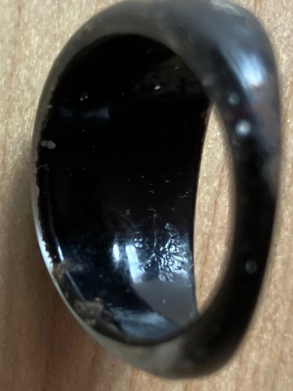 RARE Vintage Black Lucite Chunky Dome Ring Floral Hand Painted Size 10